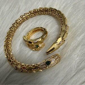 Rachel Glauber Gold Plated Serpent Bypass Bangle Bracelet